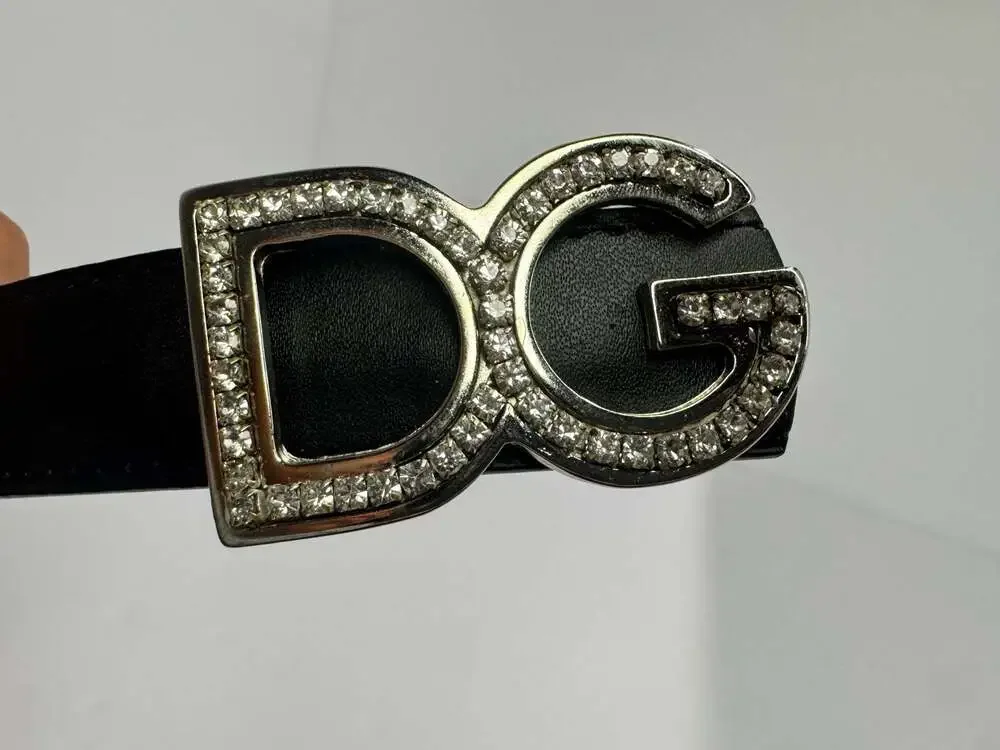 DG Embellished Black Leather Belt